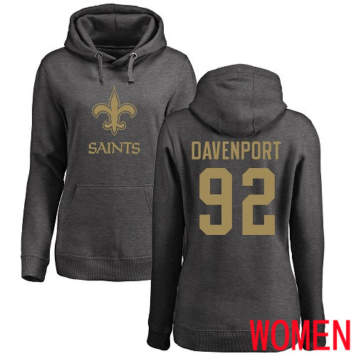 New Orleans Saints Ash Women Marcus Davenport One Color NFL Football #92 Pullover Hoodie Sweatshirts